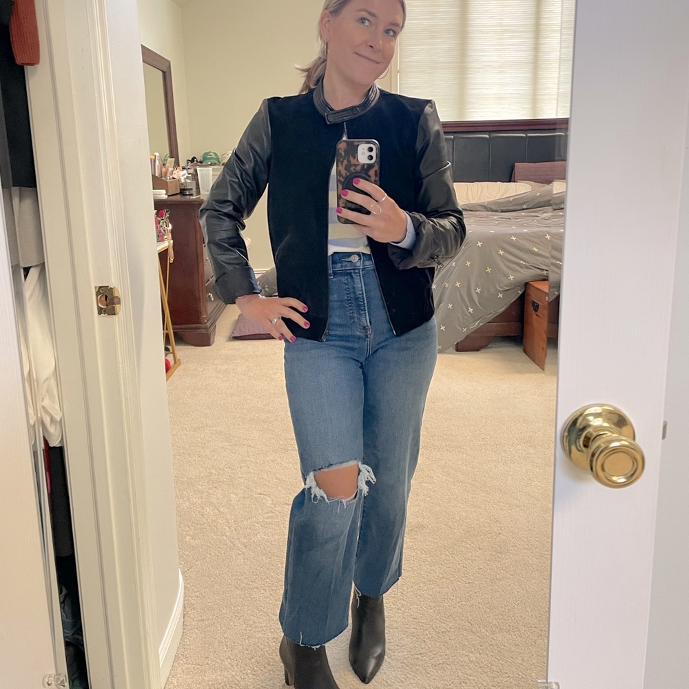Mango black leather cropped bomber jacket sz.XS